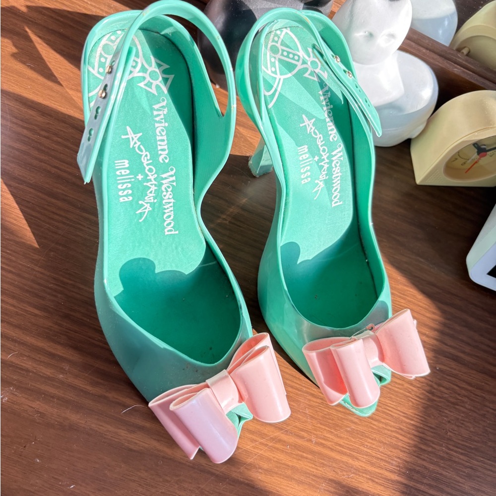 Vivienne Westwood Melissa Mint Green Heels with Pink Bow